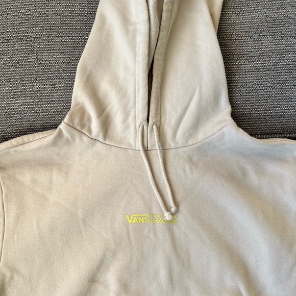 Vans Cropped Hoodie Pullover Beige Yellow Logo Graphic Sweatshirt Women M - Picture 2 of 3